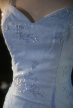 Vintage Gradient Light Blue A-Line Spaghetti Strap Beaded Tulle Long Formal Prom Dress