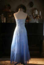 Vintage Gradient Light Blue A-Line Spaghetti Strap Beaded Tulle Long Formal Prom Dress