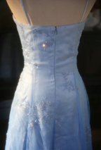 Vintage Gradient Light Blue A-Line Spaghetti Strap Beaded Tulle Long Formal Prom Dress