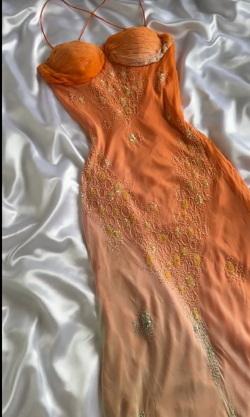 Vintage Gradient Orange Spaghetti Straps Chiffon Lace Sheath Prom Dress Elegant Prom Dresses Gown Secondary image