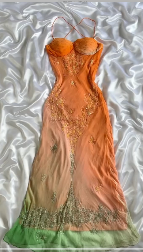 Vintage Gradient Orange Spaghetti Straps Chiffon Lace Sheath Prom Dress Elegant Prom Dresses Gown Main image