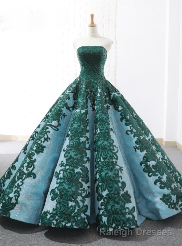 Vintage Green Ball Gown Appliques Sequins Strapless Wedding Dress Main image
