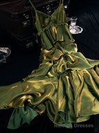 Vintage Green Tiered Flounce Long Prom Dress Party Evening Gown
