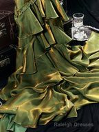 Vintage Green Tiered Flounce Long Prom Dress Party Evening Gown