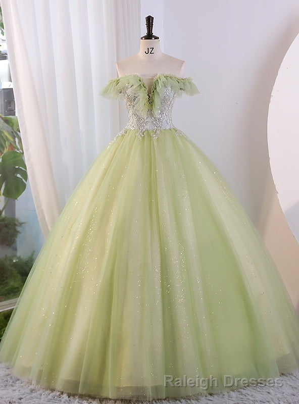 Vintage Green Tulle Sequins Off the Shoulder Quinceanera Dress Main image