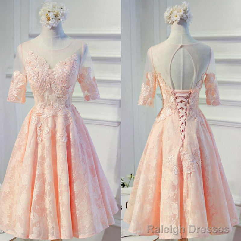 Vintage Half Sleeve Appliques Floral Prints Clairvoyant Outfit Lace Lace Up Back Tea-Length Homecoming Dress Main image