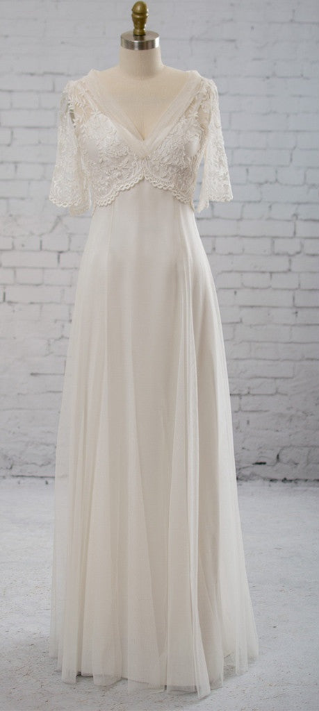 Vintage Half Sleeve V-Neck Elegant See Through Wedding Prom Dress Secondary image