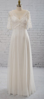 Vintage Half Sleeve V-Neck Elegant See Through Wedding Prom Dress