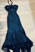 Vintage Halter Mermaid Prom Dress Long Chiffon Beaded Dark Green Long Prom Dress