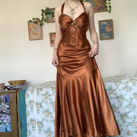 Vintage Halter V Neck Beaded Appliques 90S Prom Dresses Mermaid Prom Dresses Main image