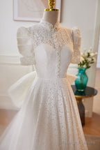 Vintage High Collar White Lace Wedding Dresses With Keyhole Back