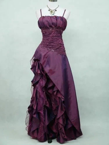Vintage High Low Spaghetti Straps Grape Taffeta Long Prom Dresses Evening Gowns