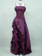 Vintage High Low Spaghetti Straps Grape Taffeta Long Prom Dresses Evening Gowns