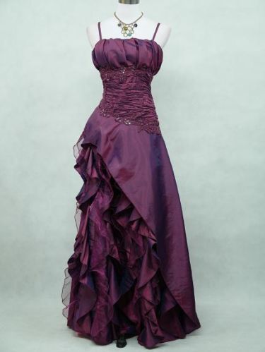 Vintage High Low Spaghetti Straps Grape Taffeta Long Prom Dresses Evening Gowns