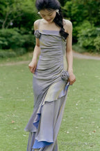 Vintage High Low Spaghetti Straps Ruffles Light Purple Prom Dresses Birthday Outfits