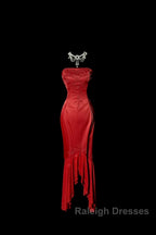 Vintage High Low Strapless Red Long Prom Gown Fairy Prom Dresses