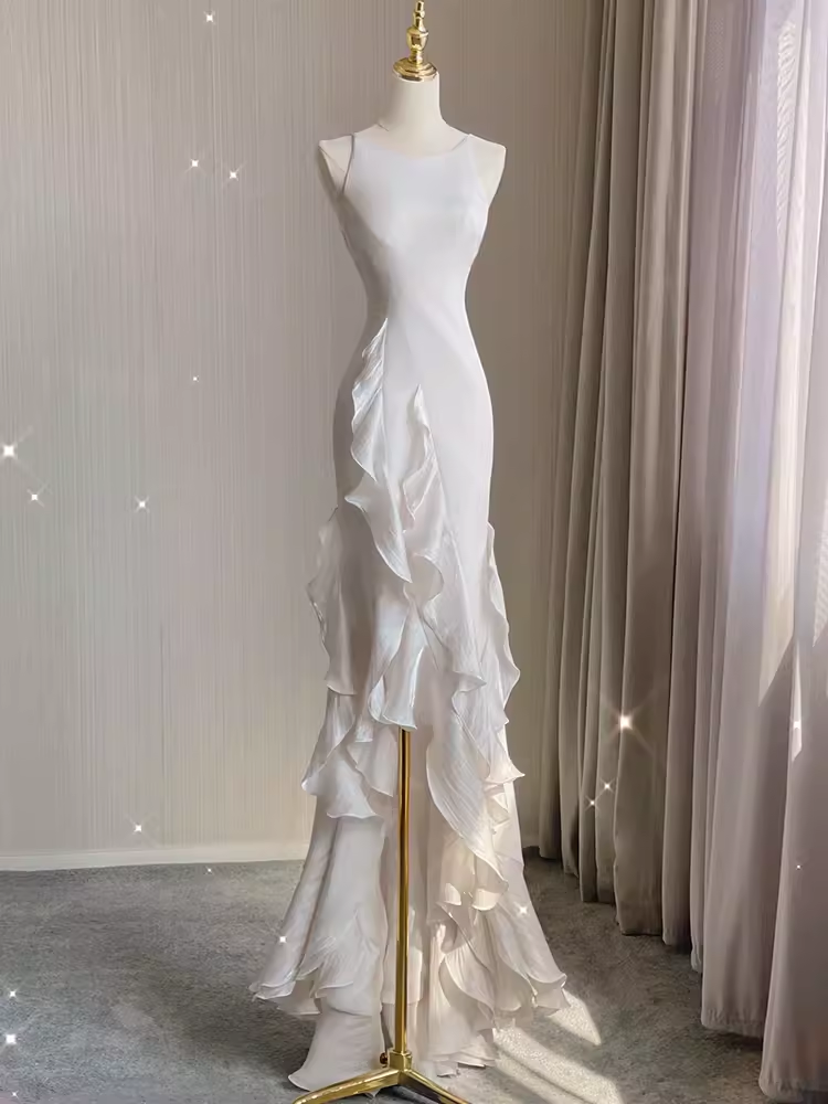Vintage High Low White Chiffon Wedding Dresses Main image