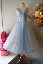 Blue Vintage Fashion Long Tulle Elegant Homecoming Dress Prom Dress Evening Dress Party Dress Bridesmaid Dress