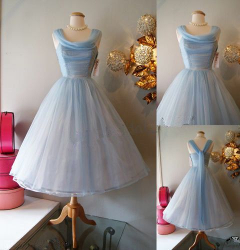 Blue Vintage Fashion Long Tulle Elegant Homecoming Dress Prom Dress Evening Dress Party Dress Bridesmaid Dress