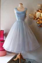 Blue Vintage Fashion Long Tulle Elegant Homecoming Dress Prom Dress Evening Dress Party Dress Bridesmaid Dress