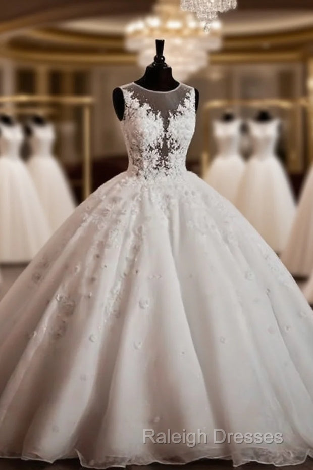 Vintage Illusion Neckline Lace Wedding Dresses Ball Gowns Main image