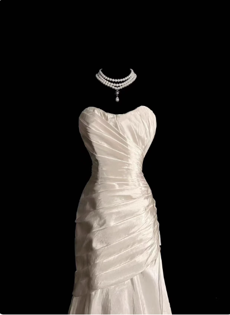 Vintage Ivory Mermaid Strapless Ruched Satin Long Formal Prom Dress Secondary image