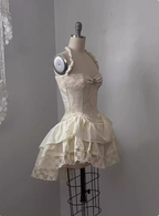 Vintage Jacquard Halter Neck Lace Trim Mini Birthday Skirt Homecoming Dress