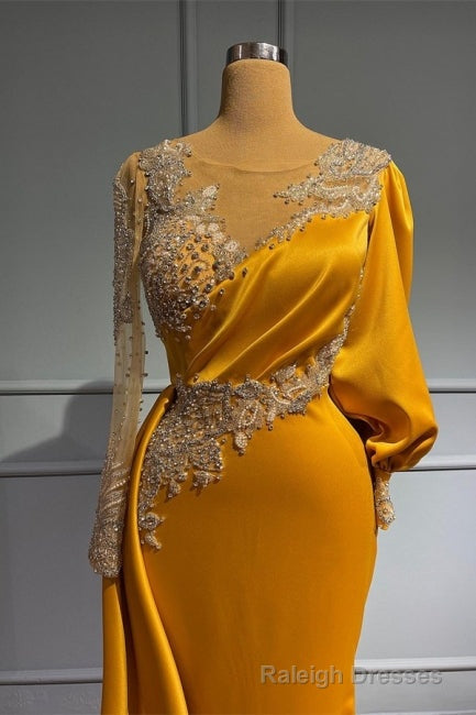 Vintage Jewel Asymmetric Beading Long Sleeves Evening Prom Dresses with Appliques Secondary image