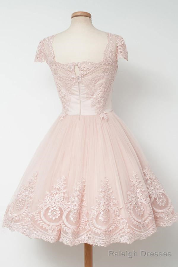 Vintage Knee-Length A-Line Pearl Pink Homecoming Dresses With Lace