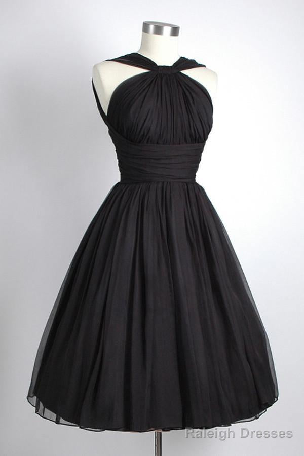 Vintage Knee-Length Sleeveless Open Back Black Homecoming Dresses Ruched Main image