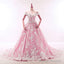 Vintage Lace Appliques Off Shoulder Pink Lace Wedding Dresses Ball Gown