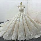 Vintage Lace Cap Sleeves Ball Gowns Wedding Dresses