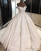 Vintage Lace Embroidery Ball Gown Wedding Dress Satin