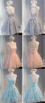 Vintage Light Grey Clairvoyant Outfit Sleeveless Appliques Keyhole Lace Up Back Bow Sash Homecoming Dress