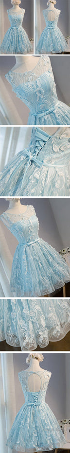 Vintage Light Grey Clairvoyant Outfit Sleeveless Appliques Keyhole Lace Up Back Bow Sash Homecoming Dress