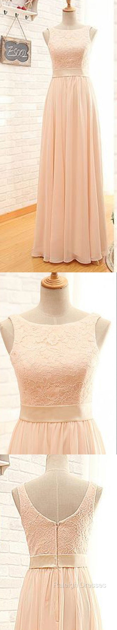 Vintage Long Column  Lace Top Bateau Neck Sleeveless Blush Pink Zipper Back Maxi Bridesmaid Dresses,