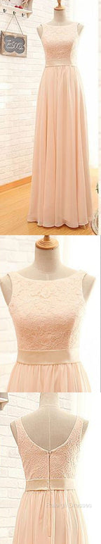 Vintage Long Column Lace Top Bateau Neck Sleeveless Blush Pink Zipper Back Maxi Bridesmaid Dress