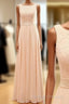 Vintage Long Column  Lace Top Bateau Neck Sleeveless Blush Pink Zipper Back Maxi Bridesmaid Dresses,
