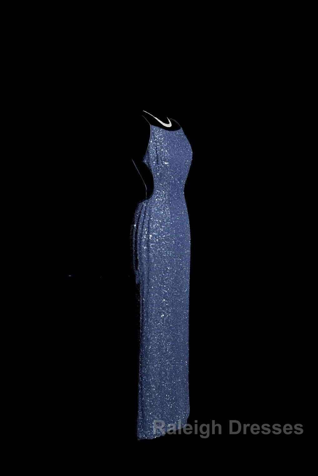 Vintage Mermaid Boat Neck Blue Sequin Backless Prom Gown Fairy Prom Dresses Secondary image