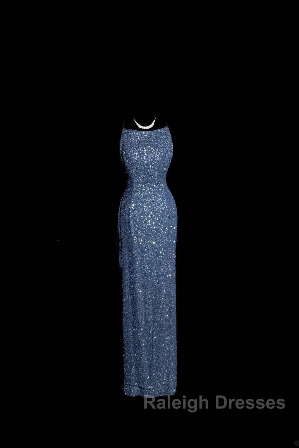 Vintage Mermaid Boat Neck Blue Sequin Backless Prom Gown Fairy Prom Dress