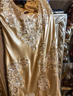 Vintage Mermaid Champagne Gold Sequined Lace Satin Long Formal Prom Dress
