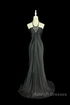 Vintage Mermaid Halter Gray Long Prom Gown Fairy Prom Dresses
