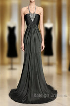 Vintage Mermaid Halter Gray Long Prom Gown Fairy Prom Dresses