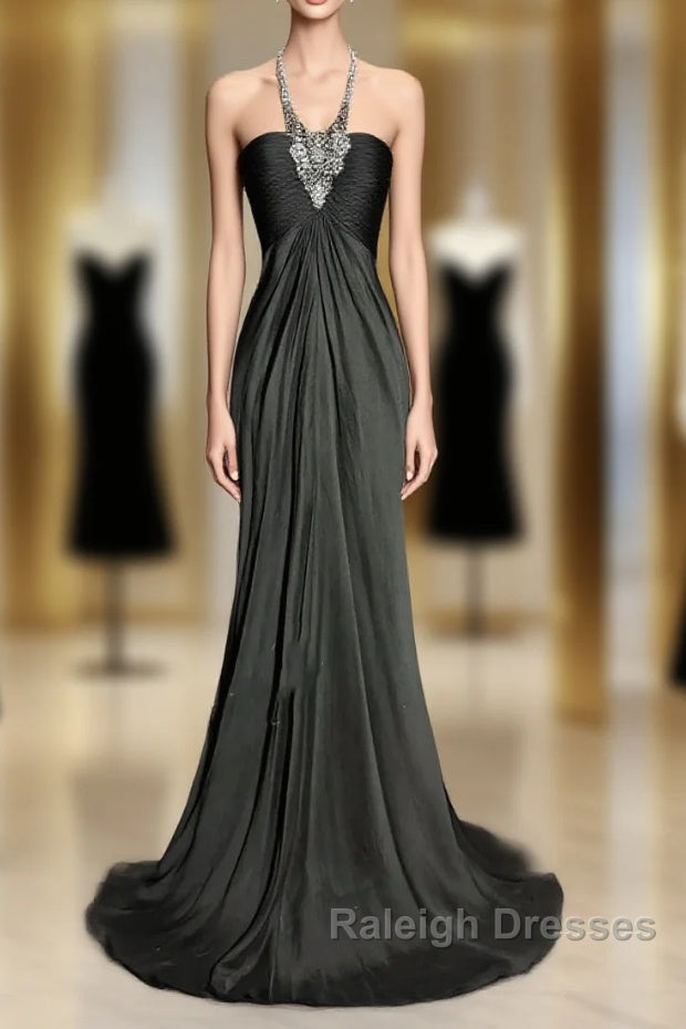 Vintage Mermaid Halter Gray Long Prom Gown Fairy Prom Dresses