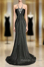 Vintage Mermaid Halter Gray Long Prom Gown Fairy Prom Dress