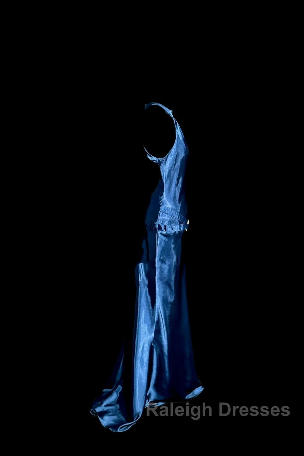 Vintage Mermaid Halter Neck Blue Satin Backless Prom Gown Fairy Prom Dress