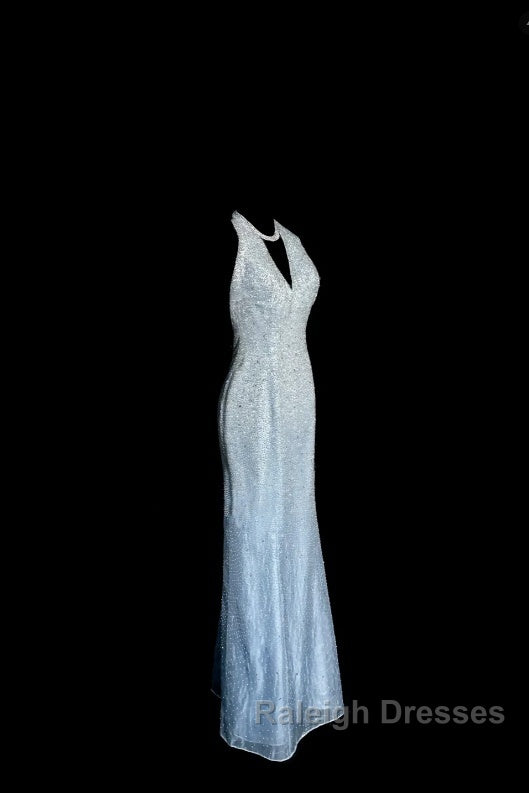 Vintage Mermaid Halter Neck Blue Sequin Prom Gown Fairy Prom Dresses Secondary image