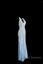 Vintage Mermaid Halter Neck Blue Sequin Prom Gown Fairy Prom Dresses