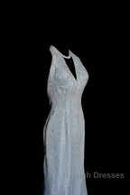 Vintage Mermaid Halter Neck Blue Sequin Prom Gown Fairy Prom Dresses