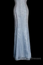 Vintage Mermaid Halter Neck Blue Sequin Prom Gown Fairy Prom Dresses